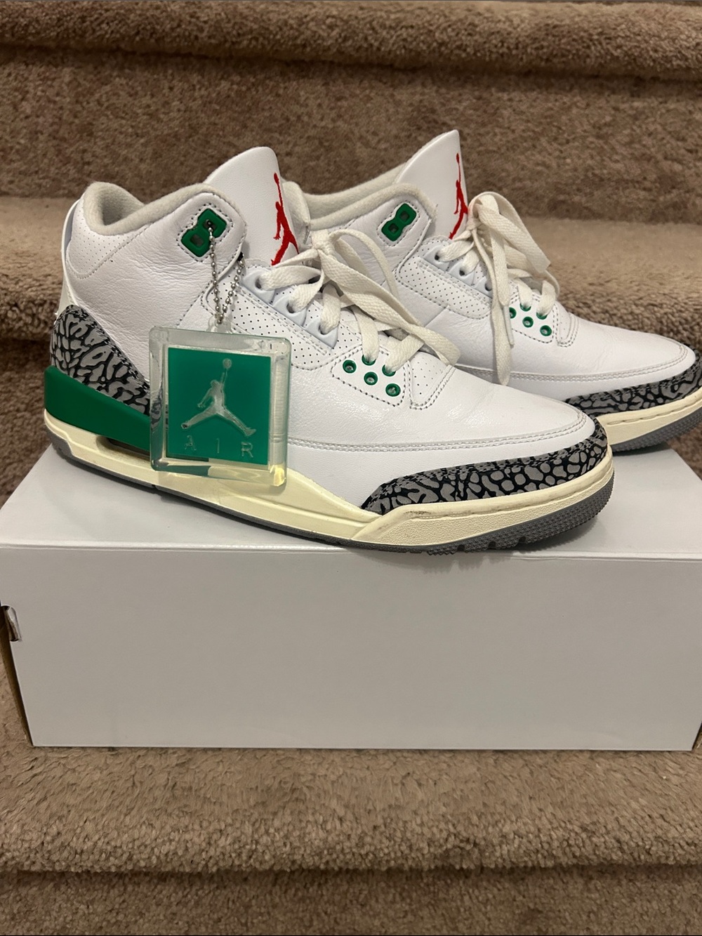 Jordan White Green Elephant Print High-Top Sneakers